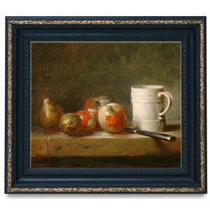 Vintage Still Life Oil Painting: Kitchen Fruit & Mug (Digital Download)