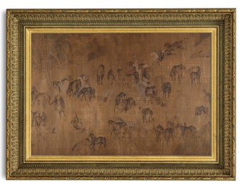 Vintage horse digital print, horse art print, horse painting, horse drawing, horse sketch art, horse herd vintage art print