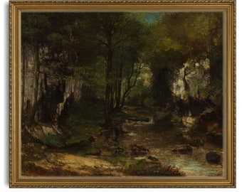 Digital landscape vintage painting, download moody landscape prints, printable antique landscape wall art