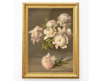 Vintage Peonies Still Life Art Print: Antique Floral Oil Painting (Digital Download)