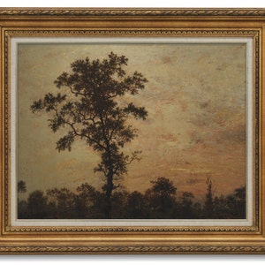Moody tree landscape painting, Giclee fine art print, Vintage landscape oil painting, Antique tree wall art