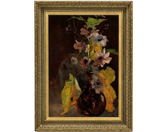 Impresión artística de pintura al óleo de bodegón floral vintage (descarga digital)