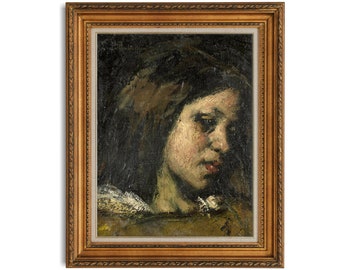 sad girl vintage portrait woman painting, vintage portrait oil painting giclee print,