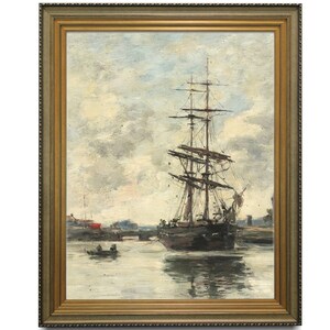 Digital vintage sailboat print, Seascape painting download, Printable antique ocean painting