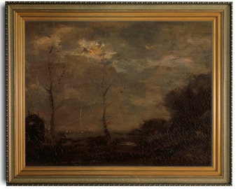 Moody landscape print, vintage landscape painting, landscape oil painting digital download