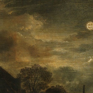 Moody night sky vintage landscape painting, Dark antique oil painting, Printable digital download art image 3