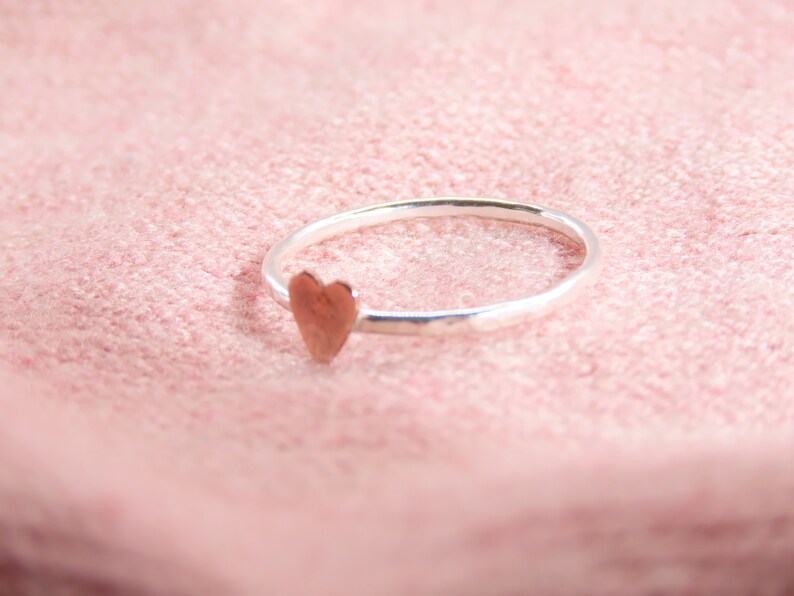 Stacking Ring Heart Ring Dainty Heart Ring Heart Ring for Women Sterling Silver and Copper Ring Heart Ring Silver