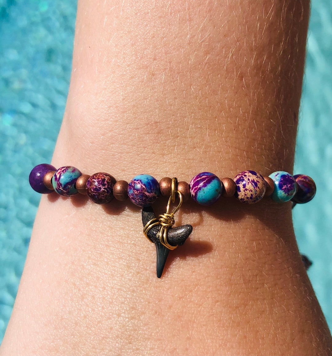 Shark Tooth Bracelet, Shark Bracelet, Adjustable Bracelet, Beaded