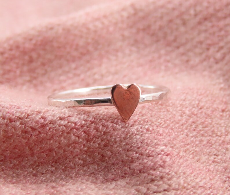 Stacking Ring Heart Ring Dainty Heart Ring Heart Ring for Women Sterling Silver and Copper Ring Heart Ring Silver
