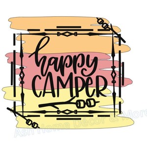 Arquivo de corte SVG colorido Happy Camper, acampamento, acampamento, ao ar livre, em camadas, fogueira, memórias svg, bosque, floresta, acampamento svg, trailer svg, rv