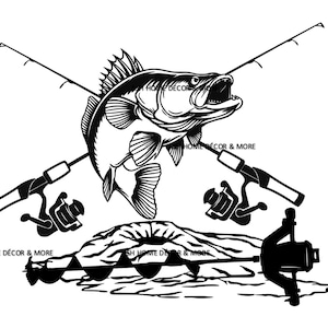 Walleye ice fishing svg, ice fishing svg, hard water svg, winter fishing svg, fishing pole svg, ice hole svg, frozen water svg, freezing svg