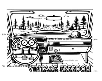 ヴィンテージ フリーダム スクエアボディ シボレー SVG | 1987 シボレー トラック インテリア | クラシック トラック フォレスト ダートロード SVG | レトロ トラック アート デジタル ダウンロード
