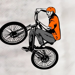 Cavalier de BMX SVG ; svg vélo, vélo svg, svg garçon, enfant svg, svg de cascadeur, svg de balade à vélo, cycliste de montagne, svg de vélo wheelie,