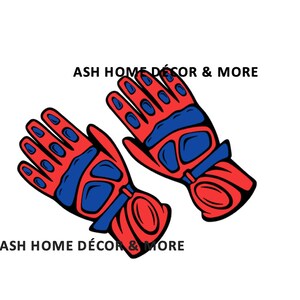 Puede incluir: Un par de guantes de moto rojos y azules con una correa negra. Los guantes tienen un dise&ntilde;o texturizado y est&aacute;n hechos de cuero.