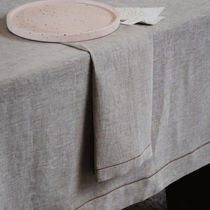 Beige-Gray Linen Napkins. Cloth Napkin with single-line embroidery. Custom Linen Napkins, Dinner Napkins in Belgian Linen. image 3