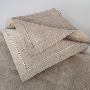 Beige-Gray Linen Napkins. Cloth Napkin with single-line embroidery. Custom Linen Napkins, Dinner Napkins in Belgian Linen. image 2