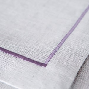 Linen Tablecloth, Large rectangle, square Tablecloth, Extra Long Custom tablecloth with Purple Single-Line Embroidery, Matching Napkins. image 6