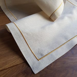 Custom Christmas Linen Table Runner with Gold Embroidery - Italian woven textile