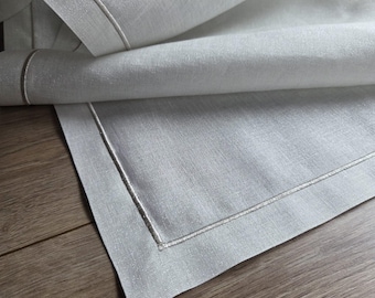 Christmas Linen Table Runner with Silver Embroidery, Custom Sizes available