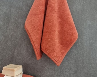Organic Cotton Orange Bath Towels, Custom Bathroom Towels, Hand Towels, Organic Bath Sets.