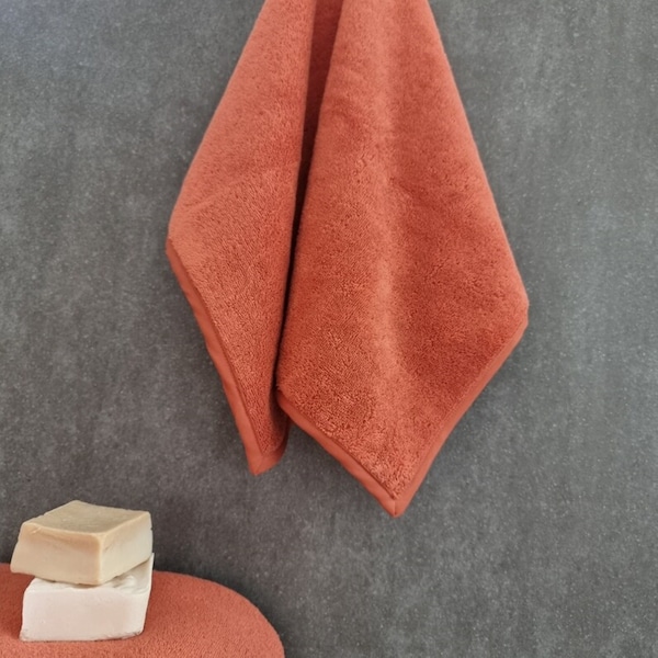 Organic Cotton Orange Bath Towels, Custom Bathroom Towels, Hand Towels, Organic Bath Sets.