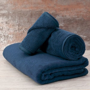 Organic Cotton Towel Set | Blue Organic Towels | Premium Italian Terry Textile | Gift for Him | Towels Personalized, Bath Towels Monogrammed