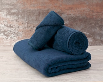 Organic Cotton Bath Towel Set. Blue Organic Bathroom Towels. Quality Bath Linens.