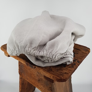 Light Gray Linen Fitted Sheet: Belgian Linen Bedding, Woven in Italy