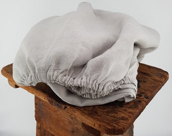 Light Gray Linen Fitted Sheet: Belgian Linen Bedding, Woven in Italy