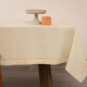 Linen tablecloth, Custom tablecloth, rectangle or square tablecloth in Lime Yellow, Belgian linen tablecloth embroidered in custom sizes.