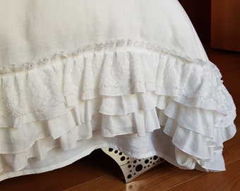 Linen Duvet Cover with triple ruffles and lace. Duvet cover set with ruffled EU shams and standard pillowcases.Perfect as a wedding gift.