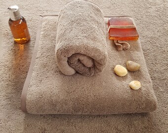 Plush Bath Towels in Brown, Luxury Egyptian Cotton Bath Linens, Bath sheets Hand towels and Guest Towels, Customized and Personalised Towels