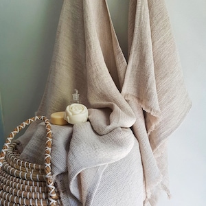 Waffle Linen Towels | Linen Spa Towels | Body Towels | Beige Bath Towels | Sauna Towels | Exfoliating Towel | Natural Waffle Linen Towels