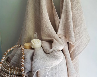 Waffle Linen Towel. Linen Spa Towel. Beige Bath towels in Custom Sizes.