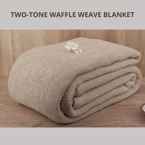 Two-tone Waffle Blanket | Beige Cotton Blanket | Waffle Bed Cover | Custom Size Blanket/Bedspread | Textured Blanket