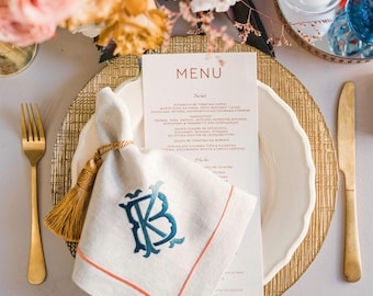 Individuell bestickte Servietten: Monogramm Bestickte Leinenwäsche, personalisiertes Geschenk