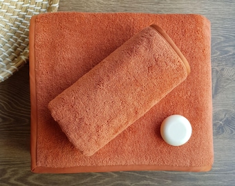 Serviettes de bain en coton bio orange rouille : ensembles de serviettes en éponge italienne