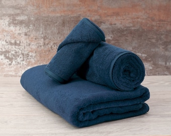 Organic Cotton Bath Towels, Blue Bathroom Towels, Bath Sheets Hand and Guest Towels, Luxury Bath Towels, Gift for Him, Personalized
