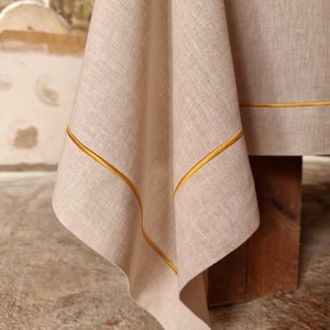 Natural Linen Tablecloth with Embroidery, Extra Long/Wide Tablecloth. Custom Tablecloth Rectangle or Square, Gift for Home, Gift for Mom