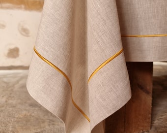 Natur Leinen Tischdecke mit Stickerei, Extra Lang/Breit Tischdecke. Benutzerdefinierte Tischdecke Rechteck oder Quadrat, Geschenk für Zuhause, Geschenk für Mama