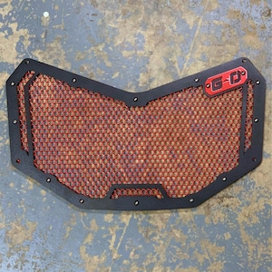 Custom Can-Am Maverick X3 Grill - Black Frame with Red Hex Mesh, Durable, Stylish, Perfect Fit for All X3 Models, X3 Grille