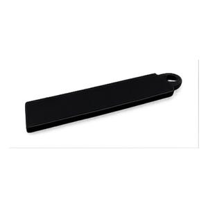 May include: A solid black rectangular keychain with a rounded loop at one end. The keychain is made of a smooth, matte material and is designed for attaching keys or other small items. The overall design is simple and minimalist.