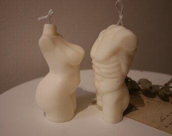 SET naked body candles Curvy woman and man torso candle