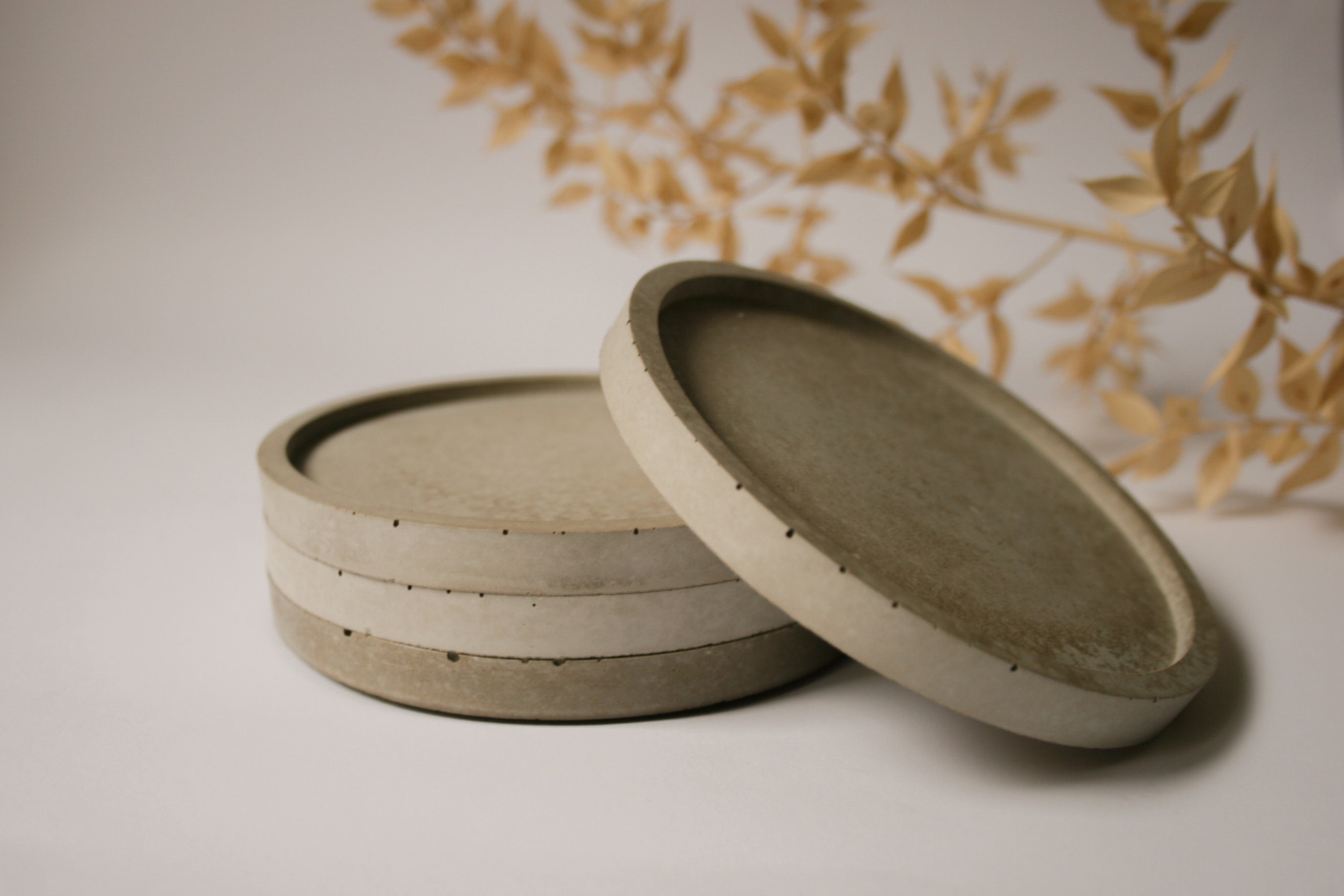 10,8 Cm Grey Round Coaster Small Eco Concrete Decor Coaster Modern