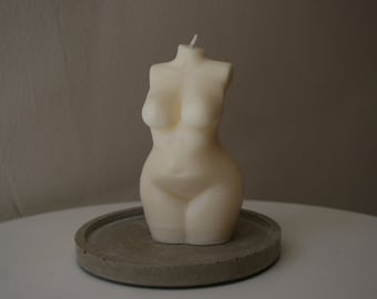 SET Plus size woman torso with concrete coaster 9 cm Curvy female body candle Curvy Goddess