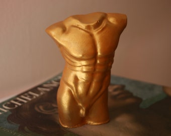 Gold male body figurine  Eco concrete male torso Goddess male sculpture