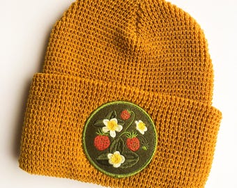 Wild Strawberry Native Plant Patch Waffle Beanie Hat