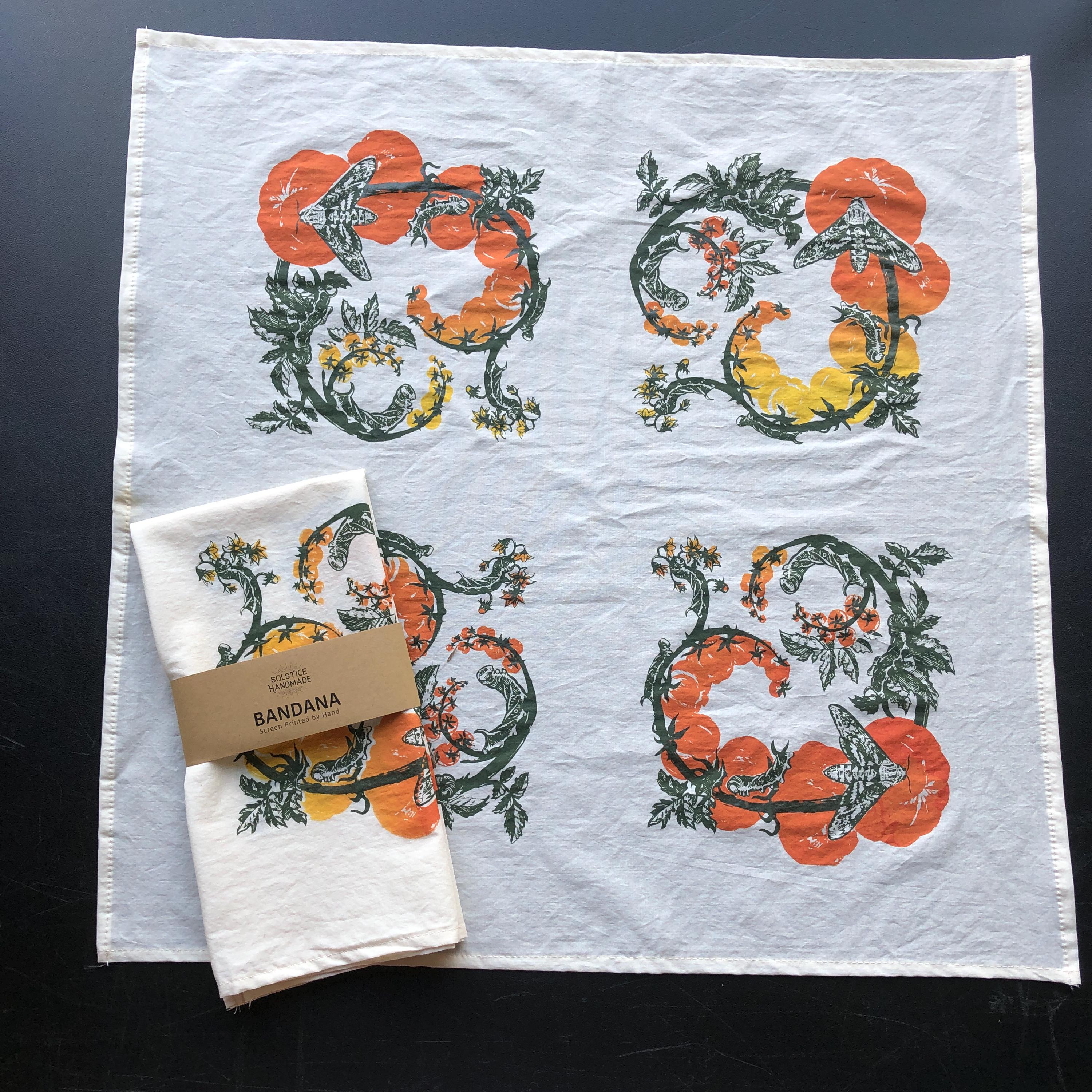 Tomato Bandana -cotton Scarf With Hornworm Caterpillars - Etsy