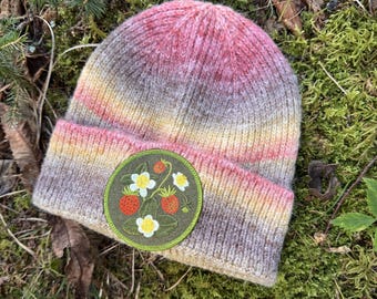 Wild Strawberry Native Plant Patch Rainbow Beanie Hat