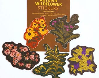 Juego de pegatinas de flores silvestres de otoño